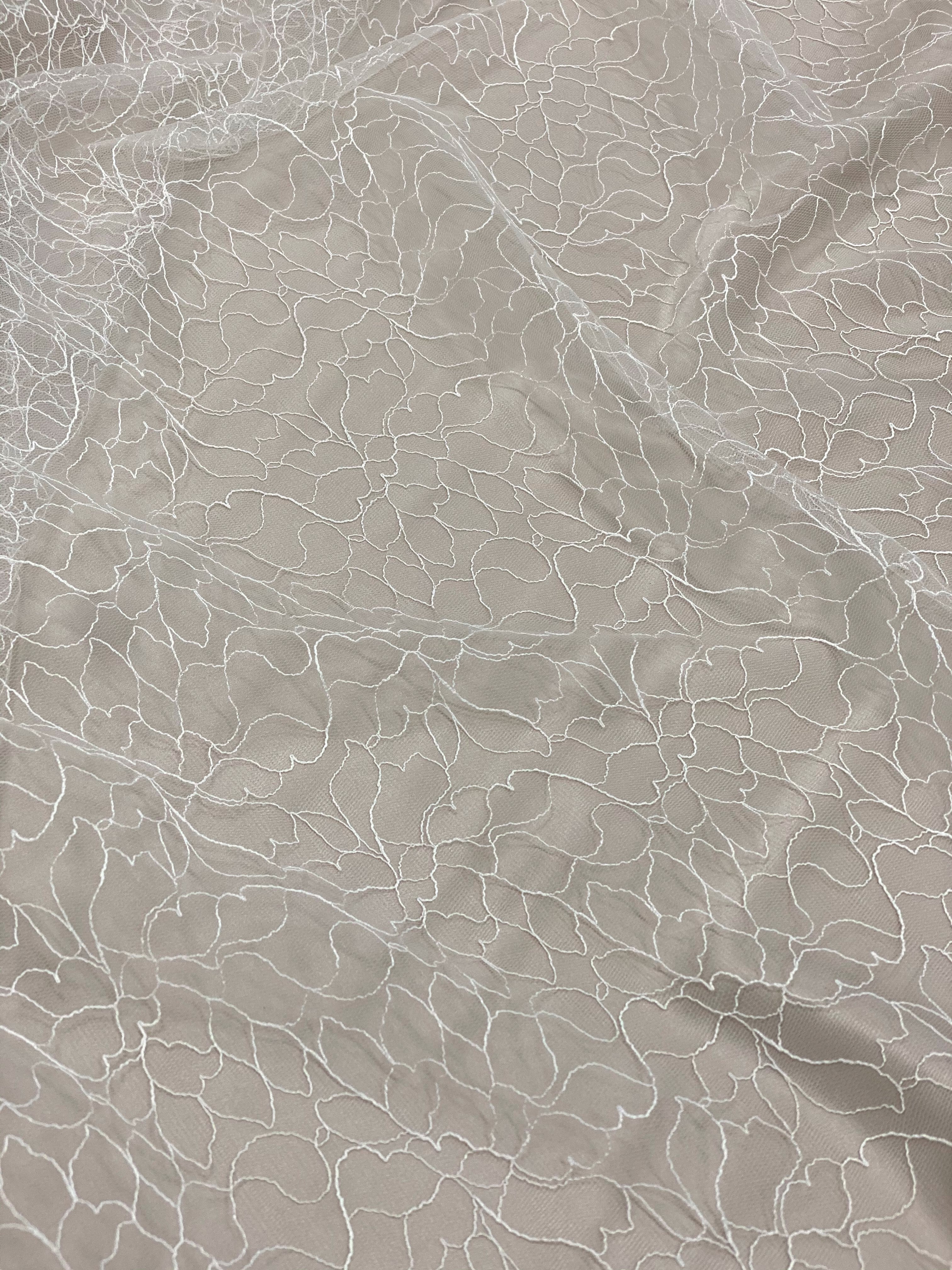 Ivory Fine Floral Lace — featuring floral motifs and an abstract design, in nylon, 150cm wide