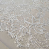 Ivory Fine Floral Lace — featuring scalloped edges, eyelash detail and floral motifs, in nylon, 130cm wide