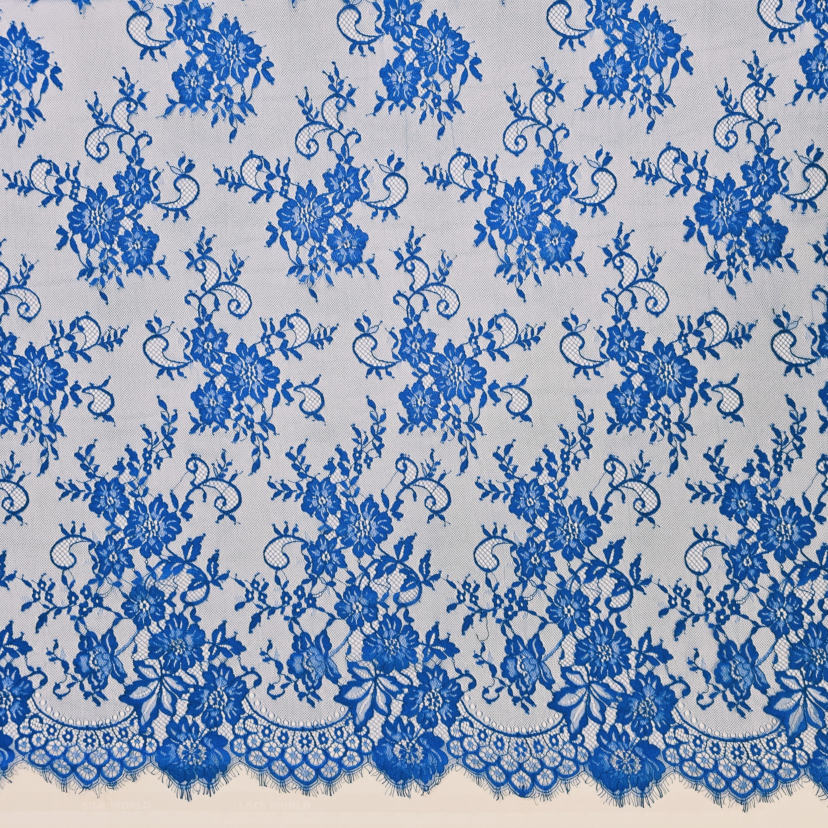 Marine Fine Floral Lace — featuring scalloped edges and floral motifs, 130cm wide