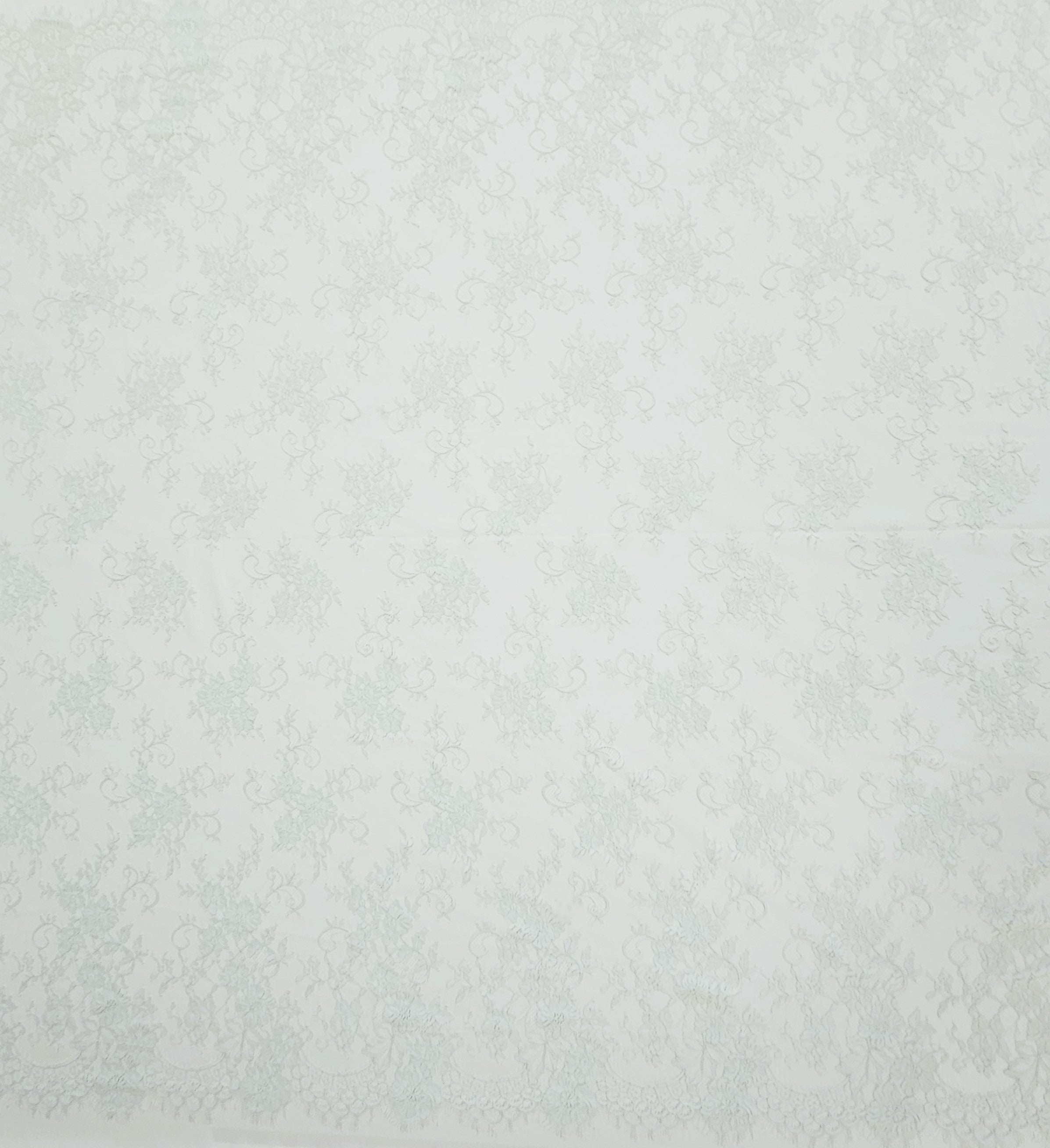 Mint Fine Floral Lace — featuring scalloped edges and floral motifs, 130cm wide