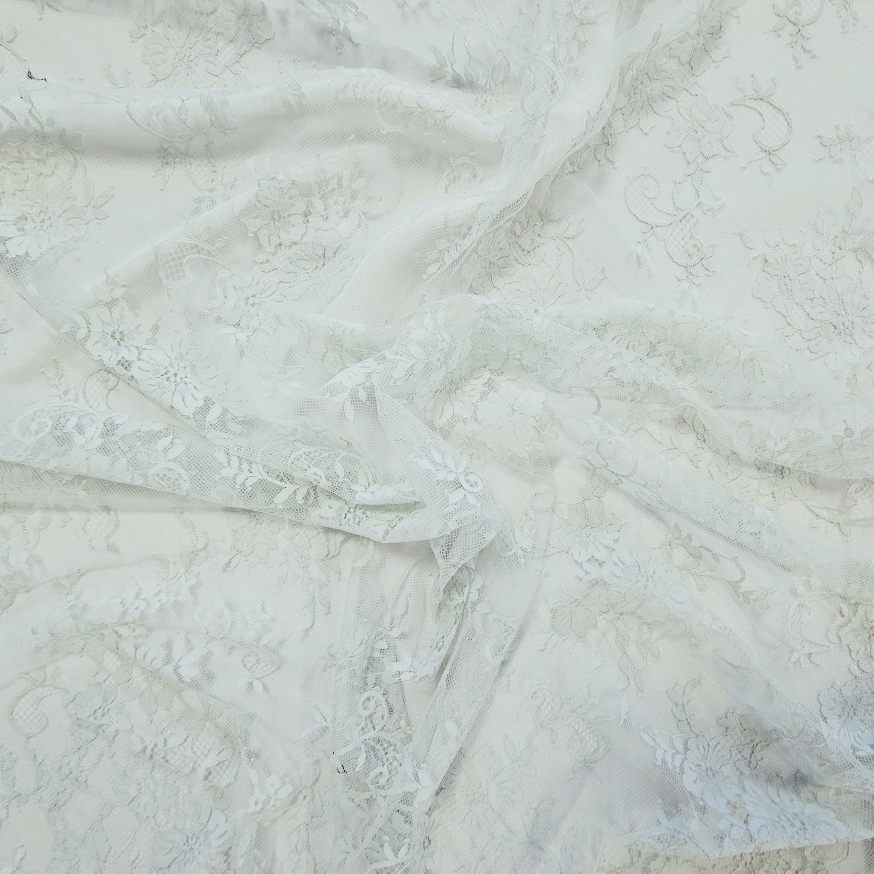 Mint Fine Floral Lace — featuring scalloped edges and floral motifs, 130cm wide