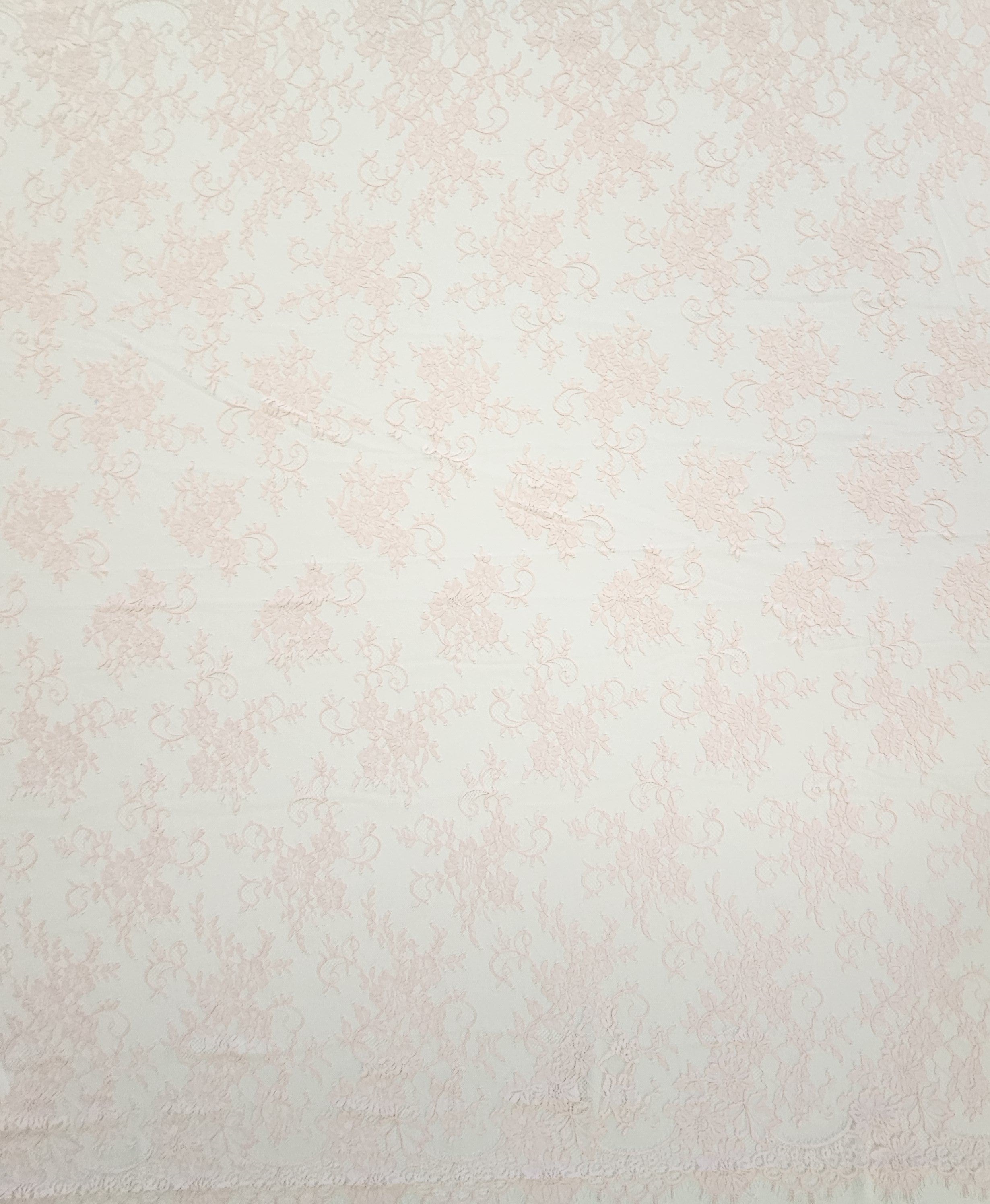 Peony Fine Floral Lace — featuring scalloped edges and floral motifs, 130cm wide