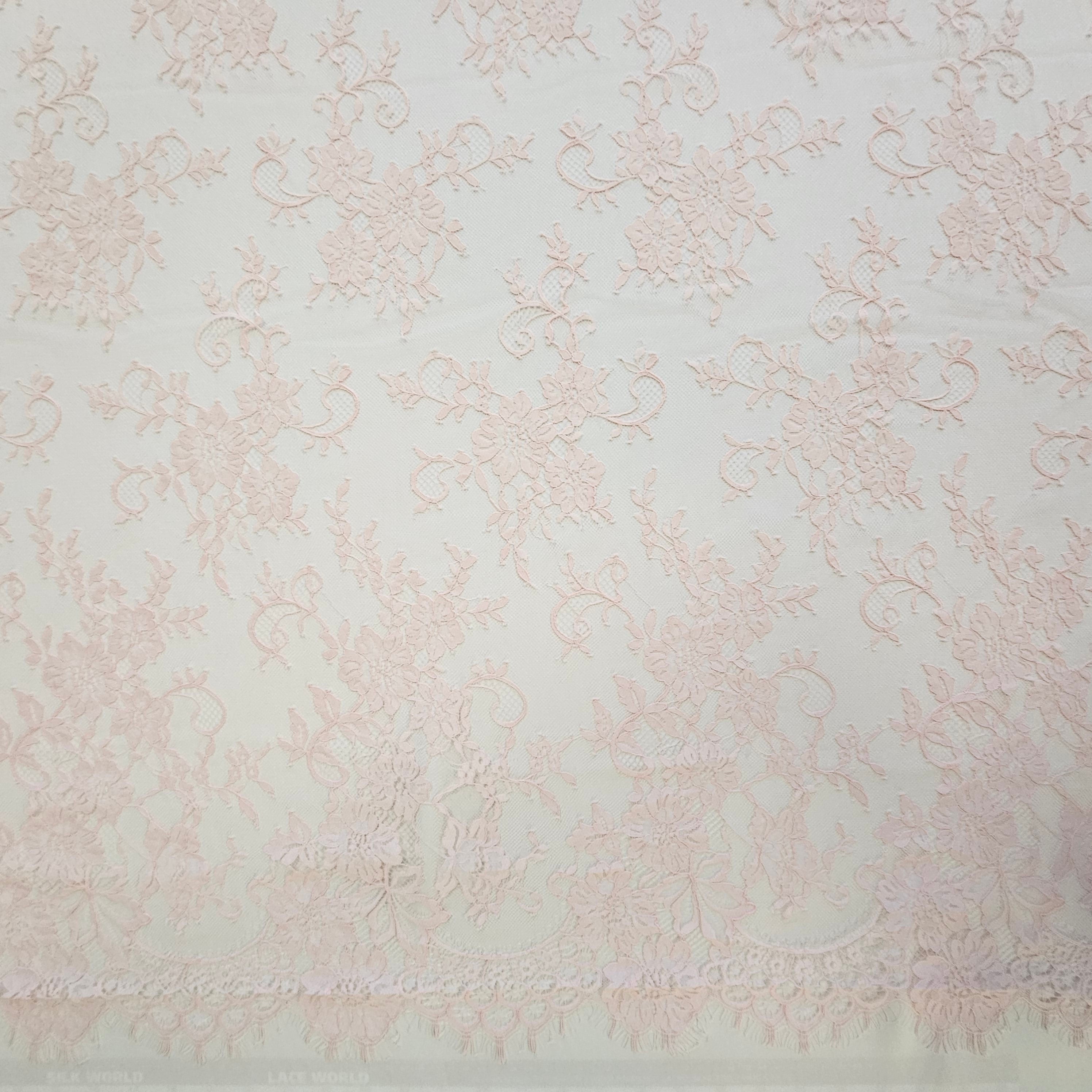 Peony Fine Floral Lace — featuring scalloped edges and floral motifs, 130cm wide