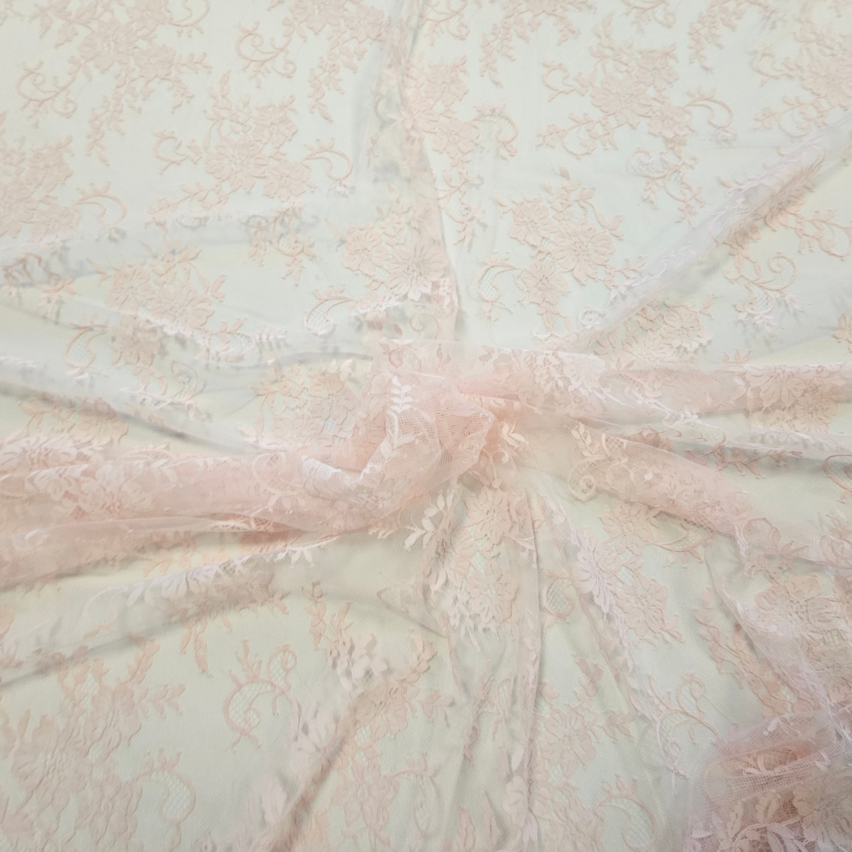 Peony Fine Floral Lace — featuring scalloped edges and floral motifs, 130cm wide