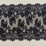 Black Fine Lace Trim — featuring scalloped edges, eyelash detail and floral motifs, in cotton and nylon, 30cm wide