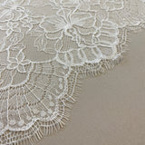 Ivory Glitter Floral Lace — featuring scalloped edges and floral motifs, in nylon, 140cm wide