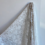 Ivory Glitter Floral Lace — featuring scalloped edges and floral motifs, in nylon, 140cm wide