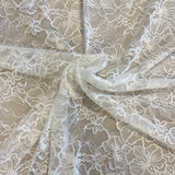 Ivory Glitter Floral Lace — featuring scalloped edges and floral motifs, in nylon, 140cm wide