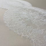 Ivory Fine lace trim — featuring scalloped edges, eyelash detail and floral motifs, 30cm wide