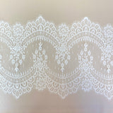 Ivory Fine Lace Trim — featuring scalloped edges and floral motifs, in nylon and viscose, 30cm wide