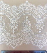 Ivory Fine Lace Trim — featuring scalloped edges and floral motifs, in nylon and viscose, 30cm wide