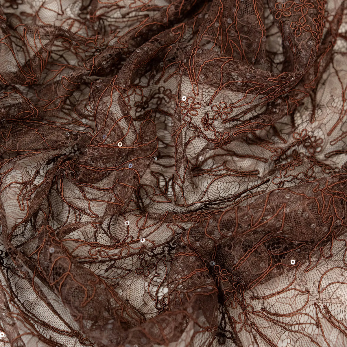 Sequined Floral Corded Lace (1683BD) - Chocolate