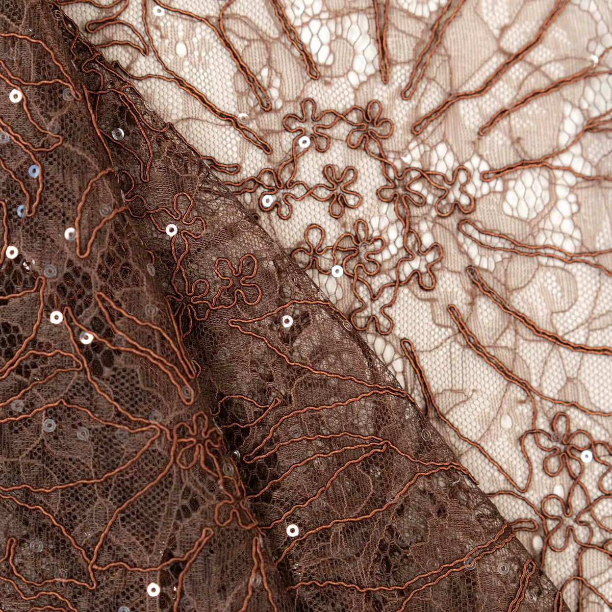 Sequined Floral Corded Lace (1683BD) - Chocolate