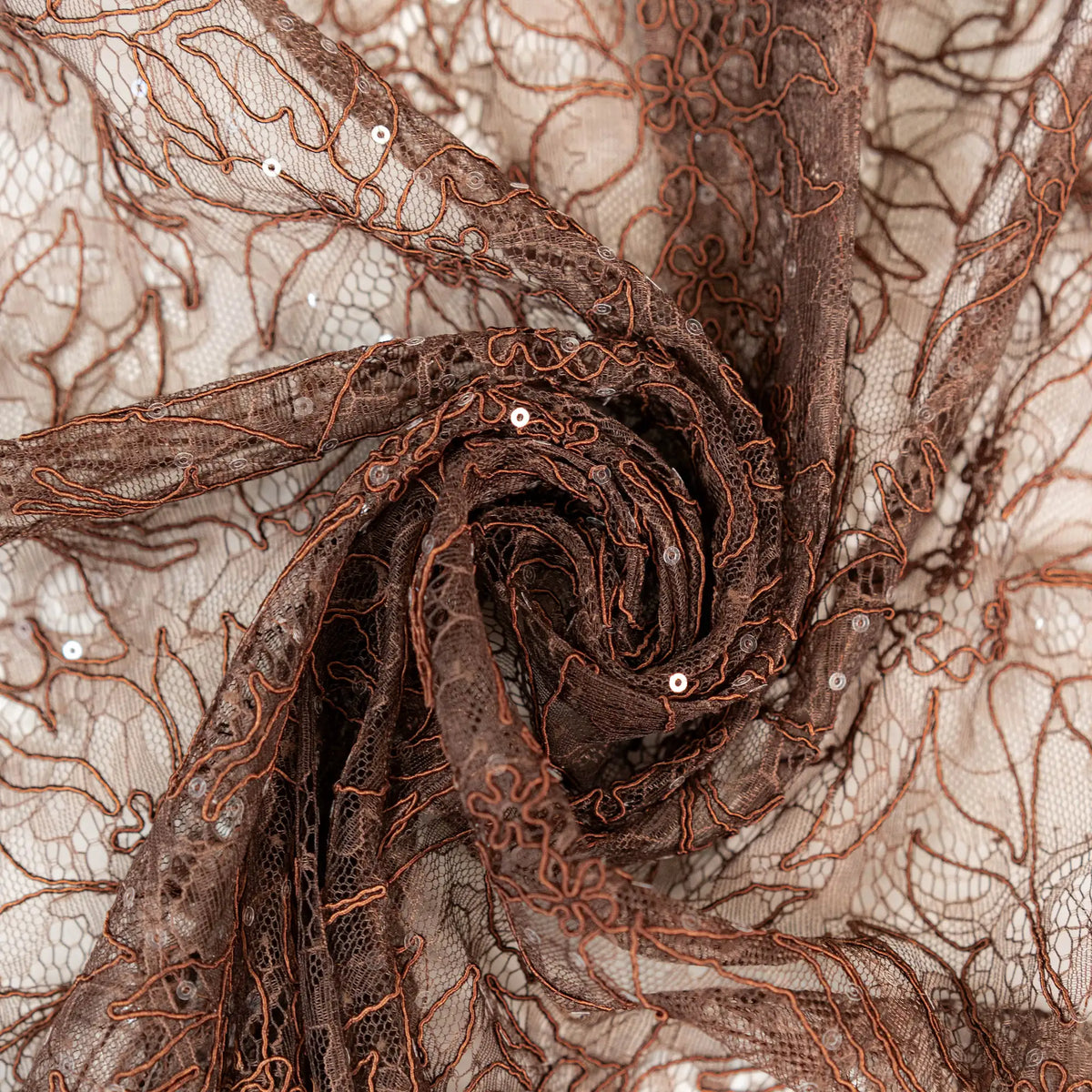Sequined Floral Corded Lace (1683BD) - Chocolate
