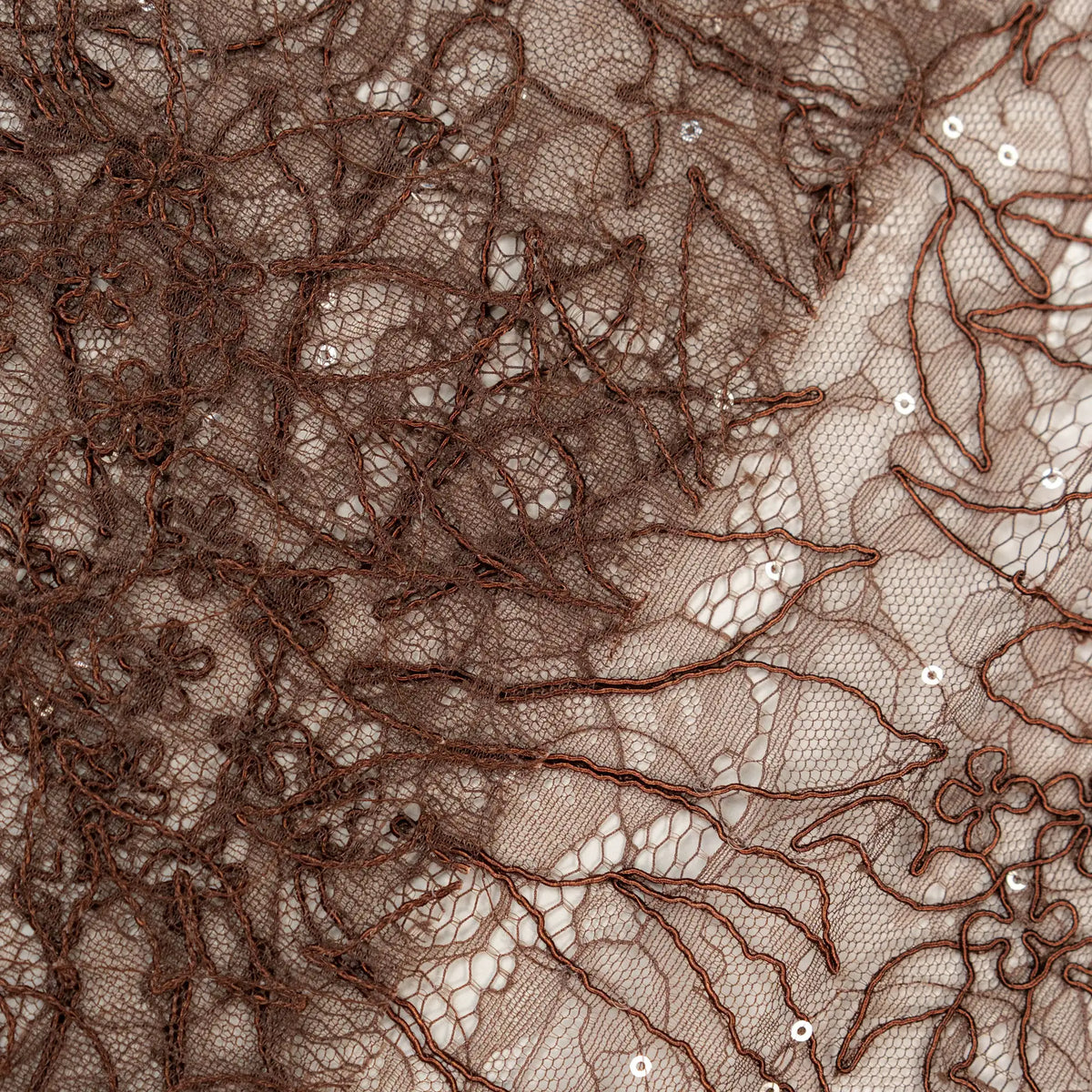 Sequined Floral Corded Lace (1683BD) - Chocolate