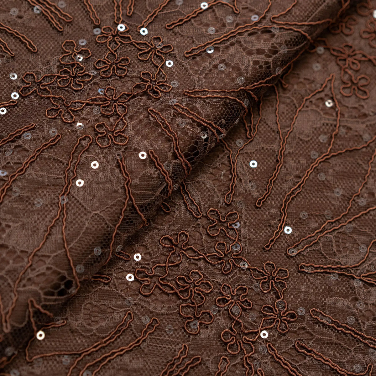 Sequined Floral Corded Lace (1683BD) - Chocolate