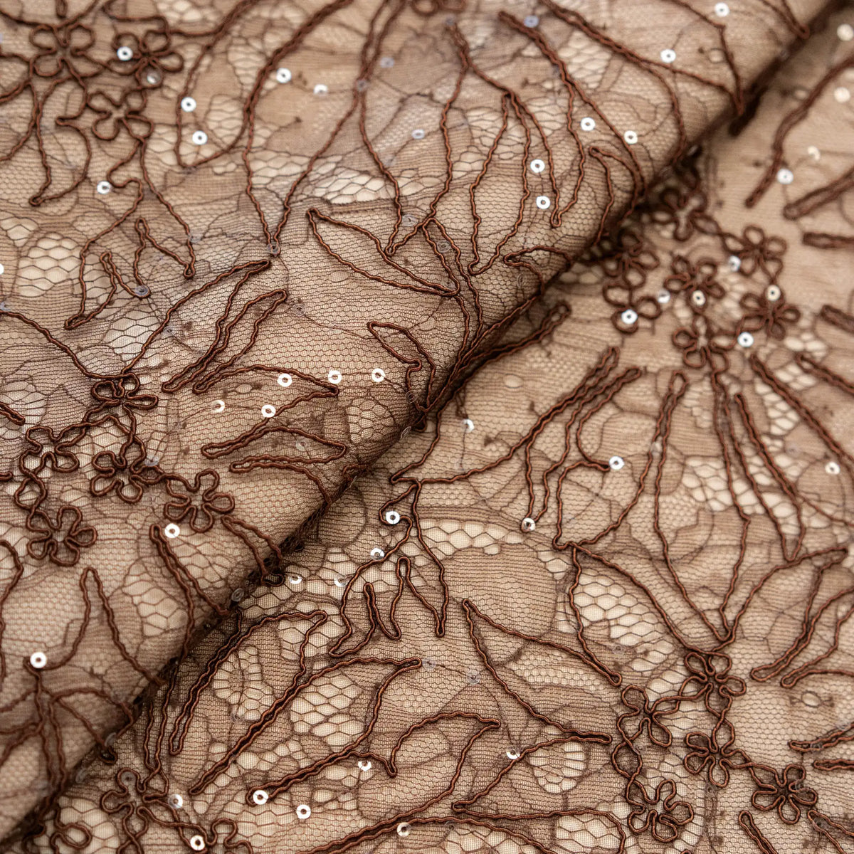 Sequined Floral Corded Lace (1683BD) - Chocolate