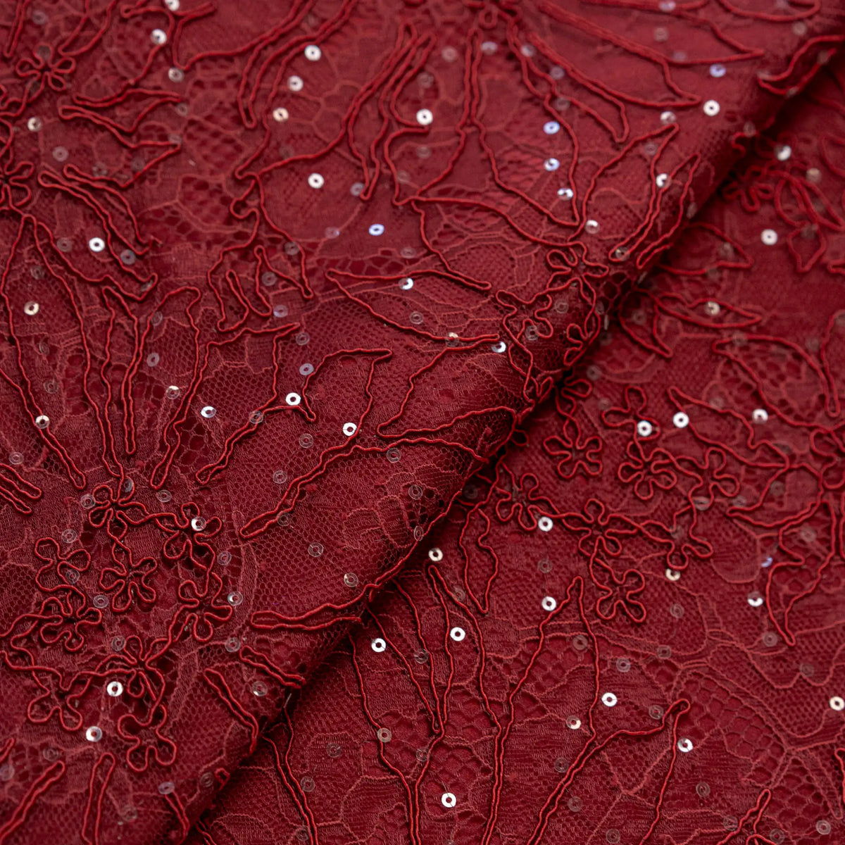 Sequined Floral Corded Lace (1683BD) - Rust