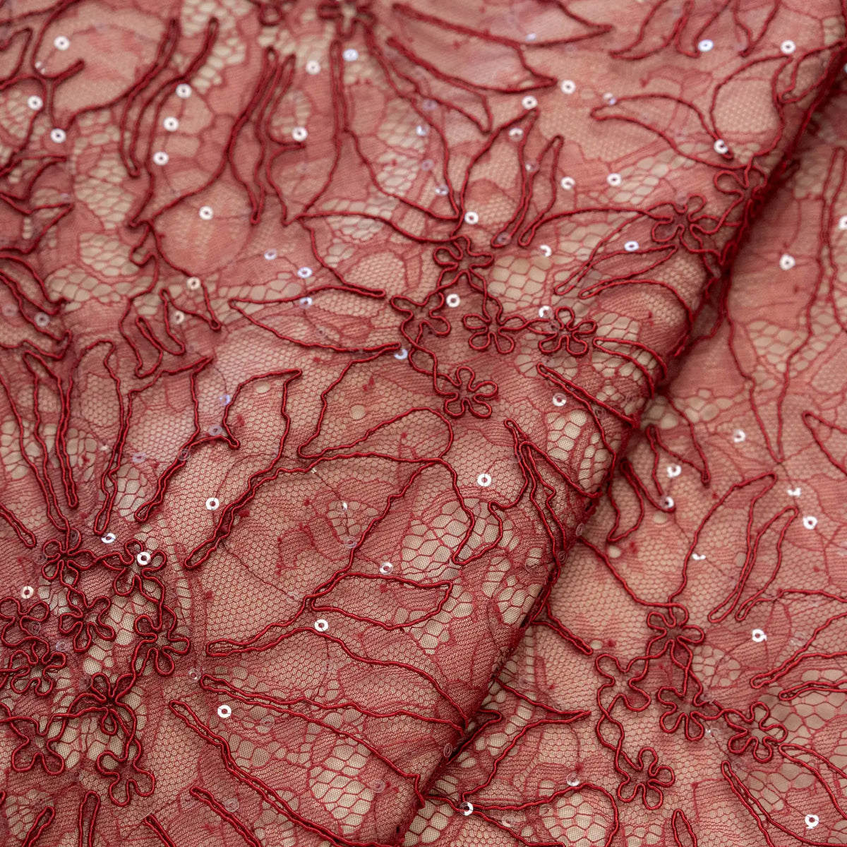 Sequined Floral Corded Lace (1683BD) - Rust