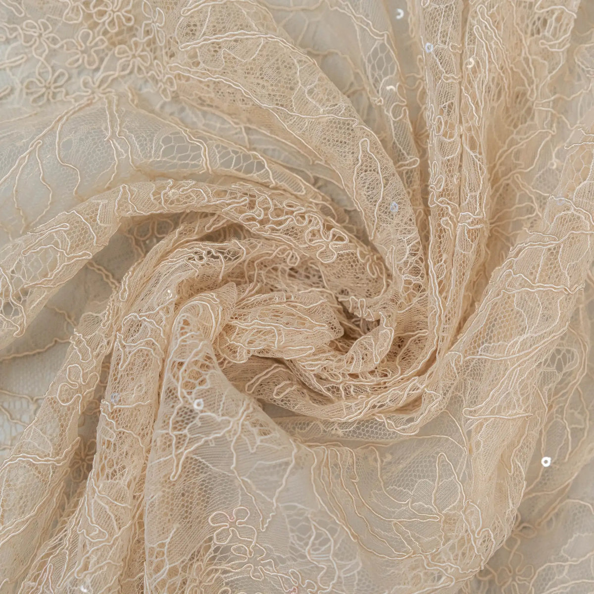 Sequined Floral Corded Lace (1683BD) - Sand