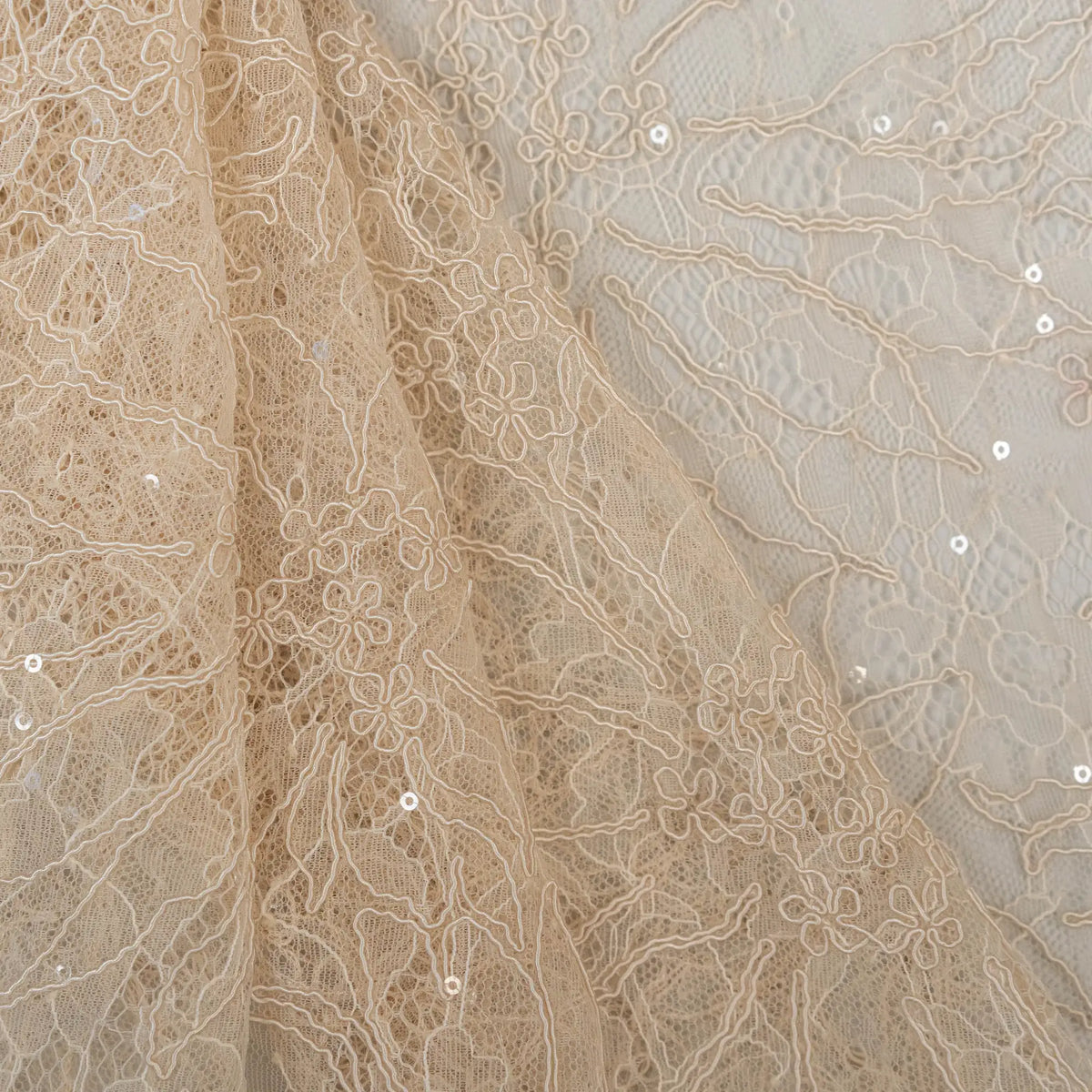 Sequined Floral Corded Lace (1683BD) - Sand