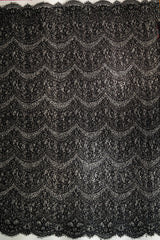 Beaded Scalloped Leavers Lace (1684BD) - Black