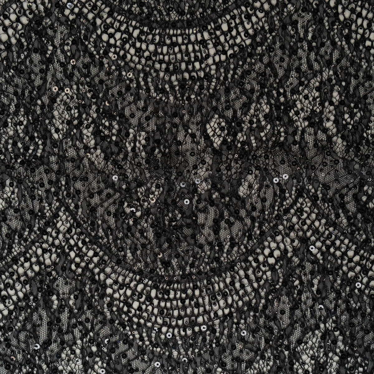 Beaded Scalloped Leavers Lace (1684BD) - Black