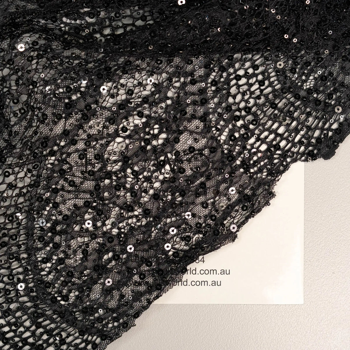 Beaded Scalloped Leavers Lace (1684BD) - Black