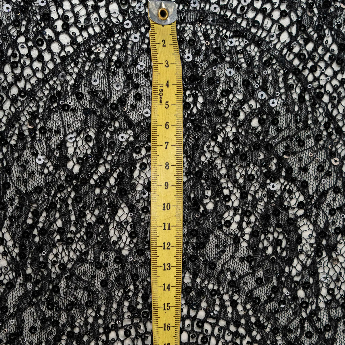 Beaded Scalloped Leavers Lace (1684BD) - Black