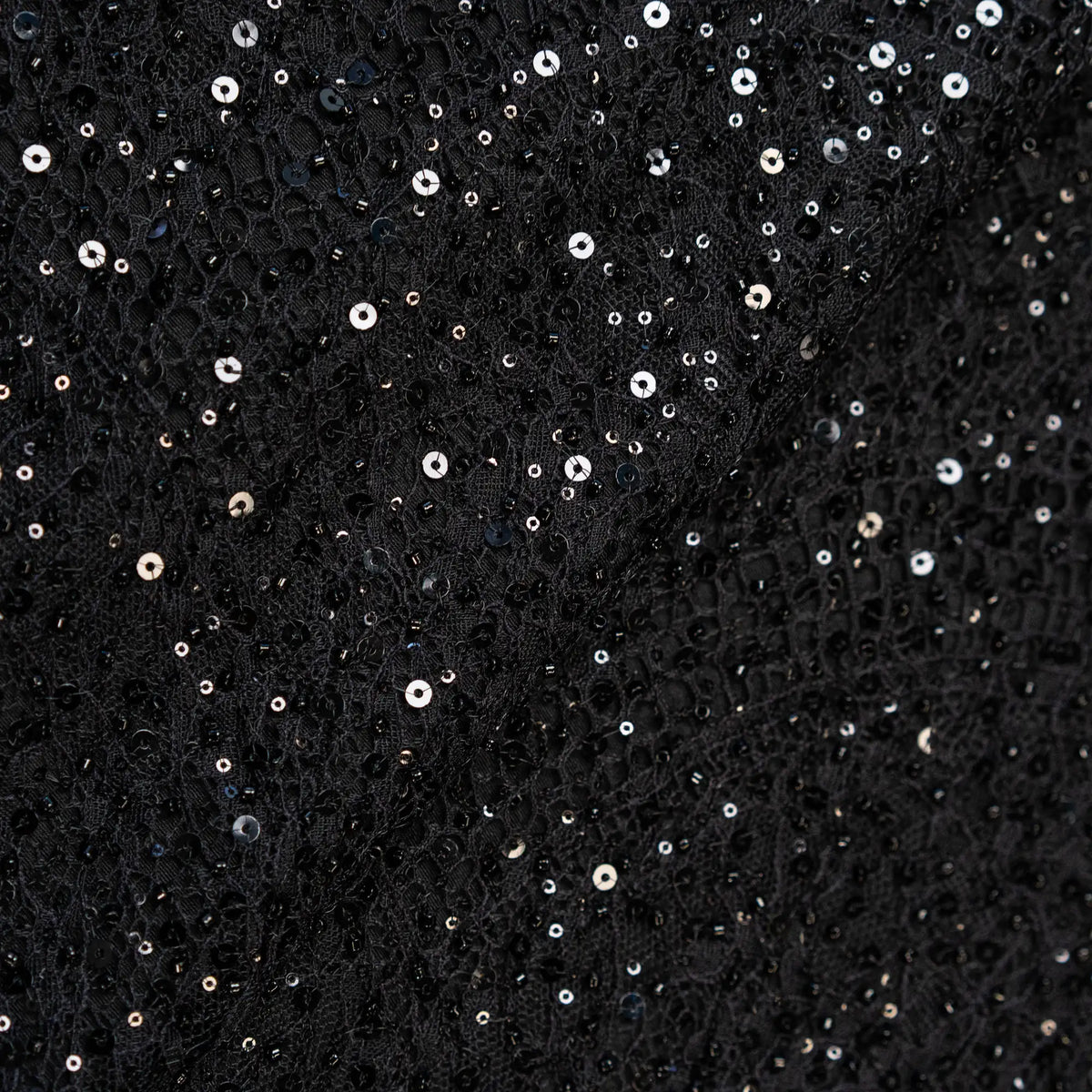 Beaded Scalloped Leavers Lace (1684BD) - Black