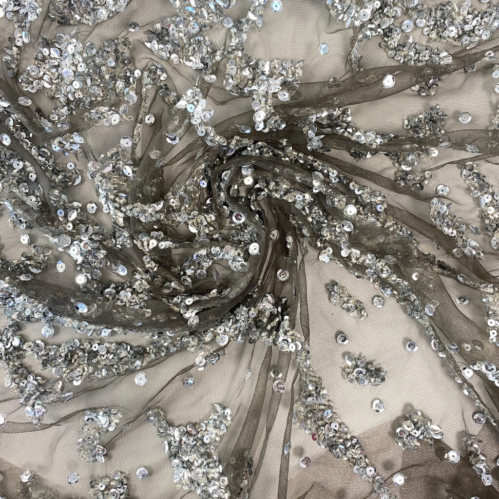 Silver Sequined Tulle — featuring sequins, 100% polyamide, 140cm wide