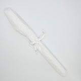 White Fine lace trim — featuring scalloped edges, eyelash detail and floral motifs, in nylon, 34cm wide