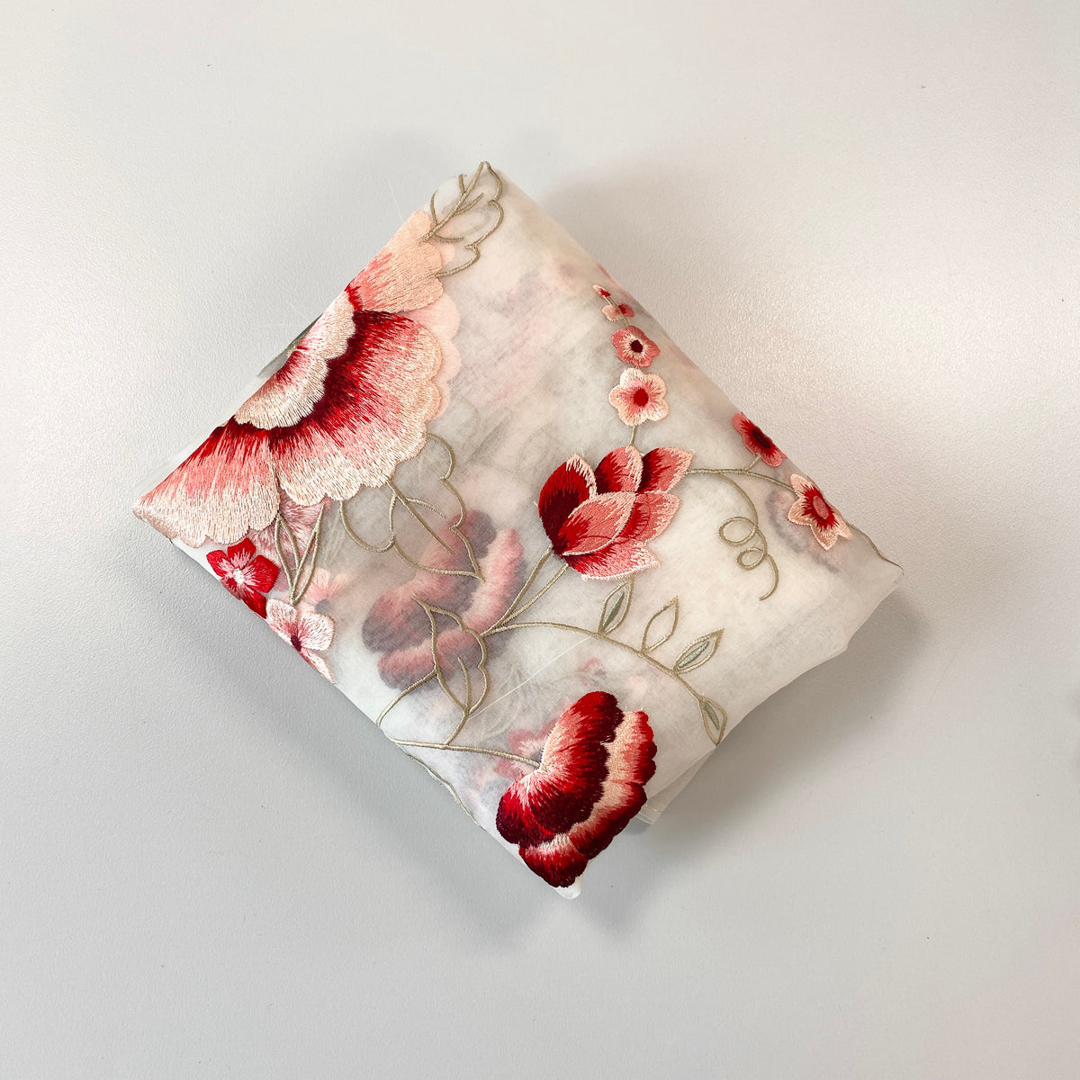 Remnant Peony Embroidered Silk Organza - Multi