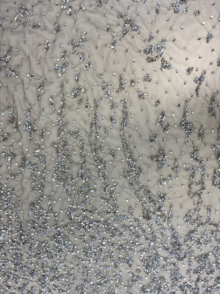 Silver Sequined Tulle — featuring sequins, 100% polyamide, 140cm wide