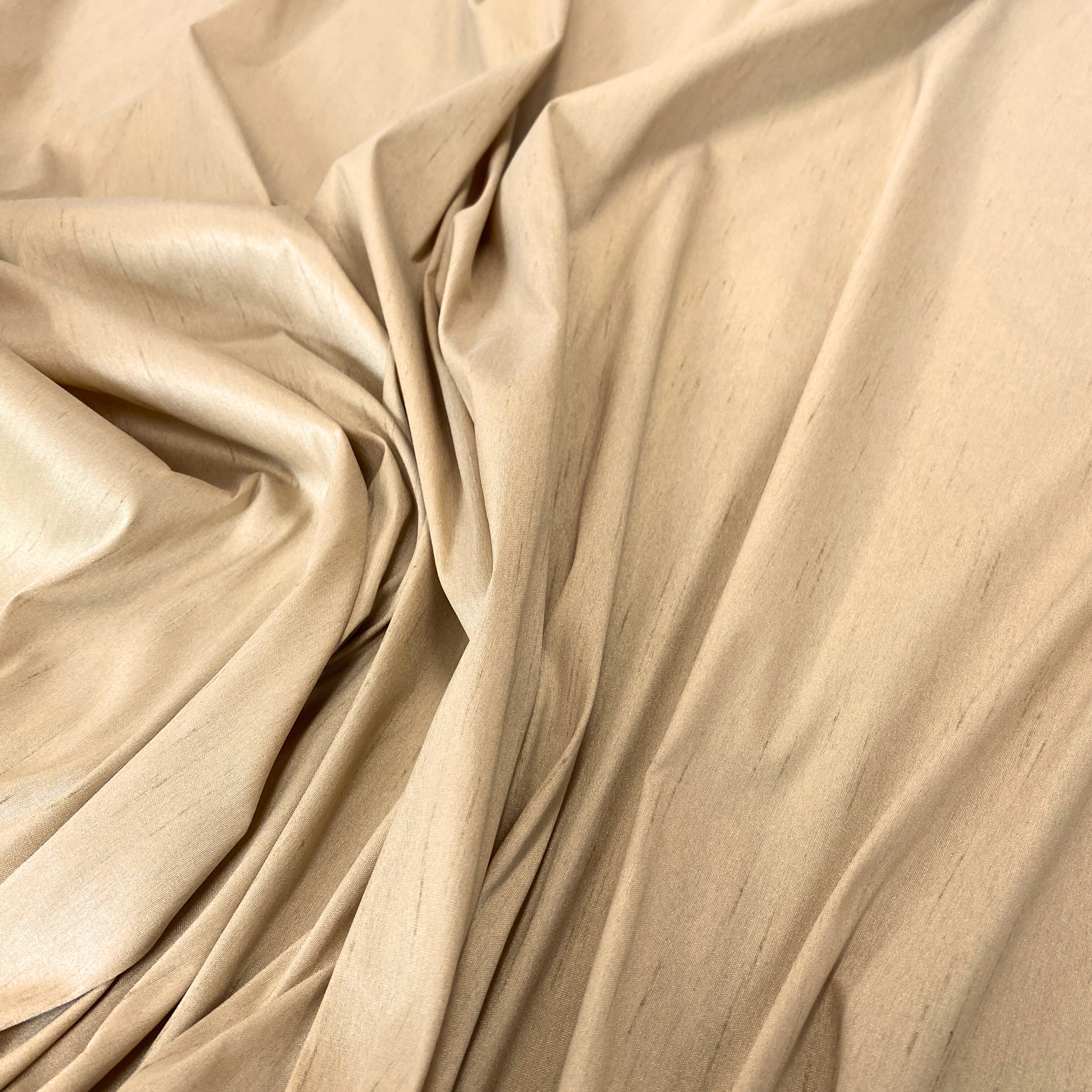 Nude Polyester Dupion — mid-weight and crisp with a lightly slubbed texture, 100% polyester, 140cm wide
