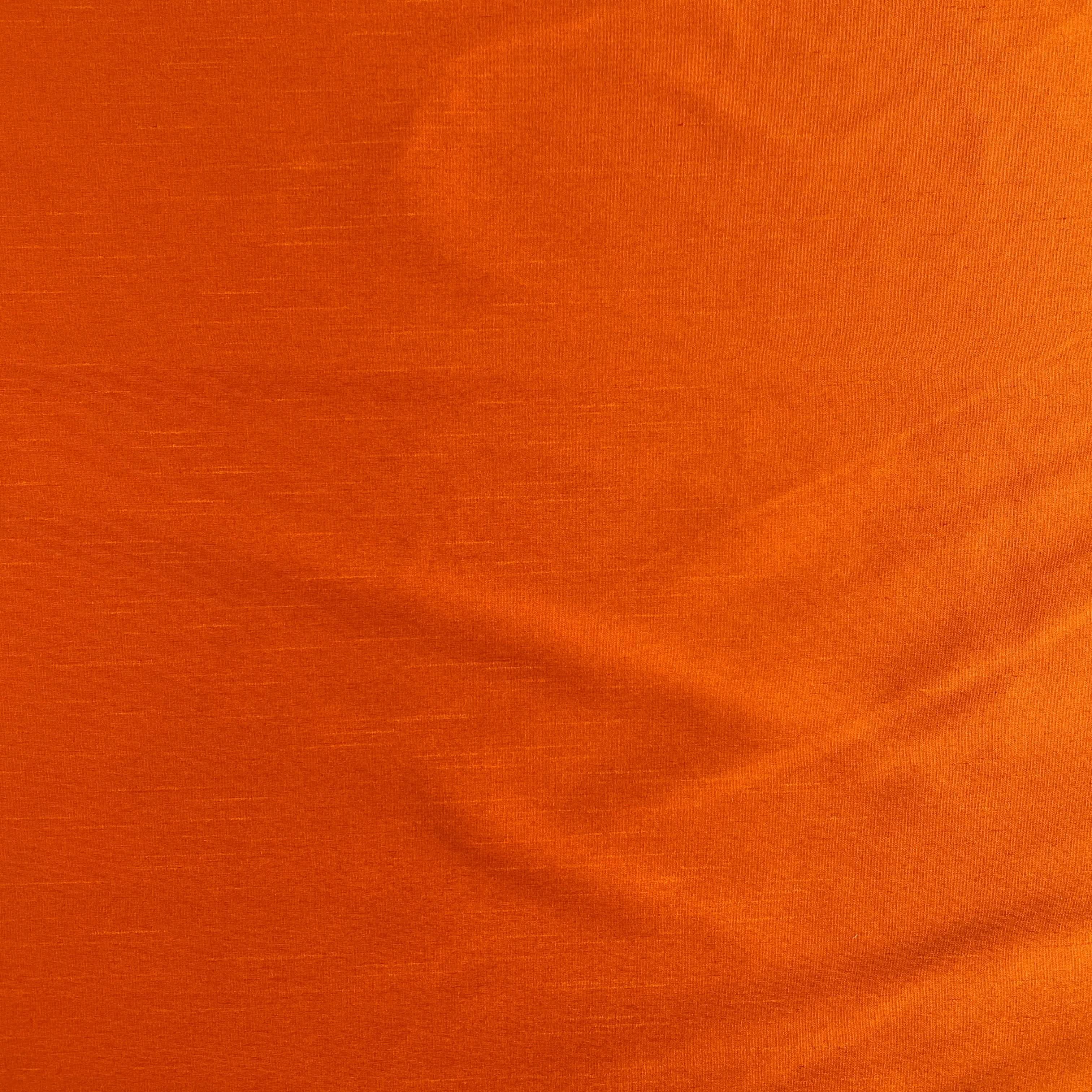 Burnt Orange Polyester Dupion — mid-weight and crisp with a lightly slubbed texture, 100% polyester, 140cm wide