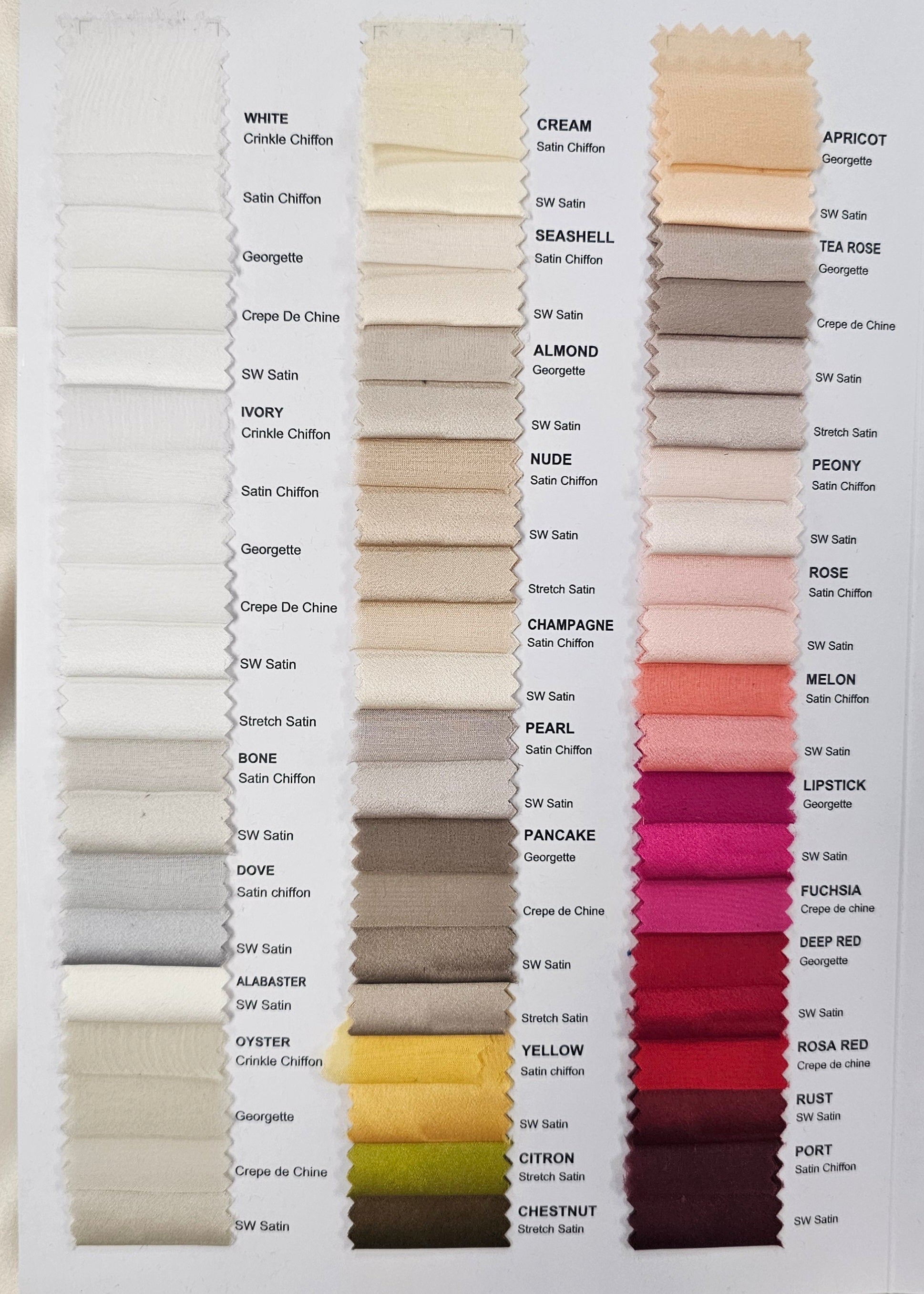 Sample Card Light Weight Mulberry Silks