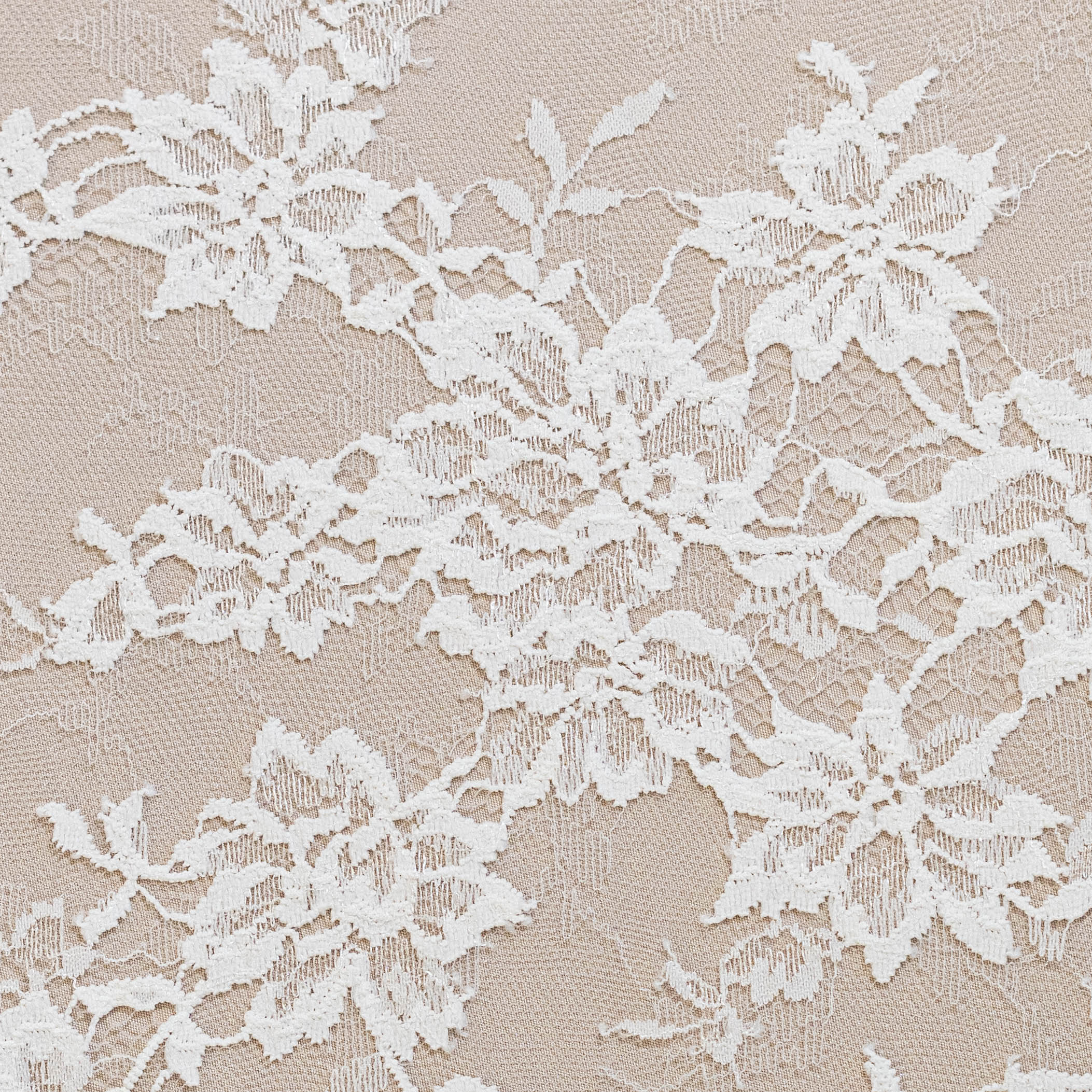 Ivory Fine Floral Lace — featuring scalloped edges, eyelash detail and floral motifs, in nylon, 130cm wide