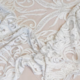 Ivory Beaded Tulle — featuring hand-beading, 100% nylon, 130cm wide