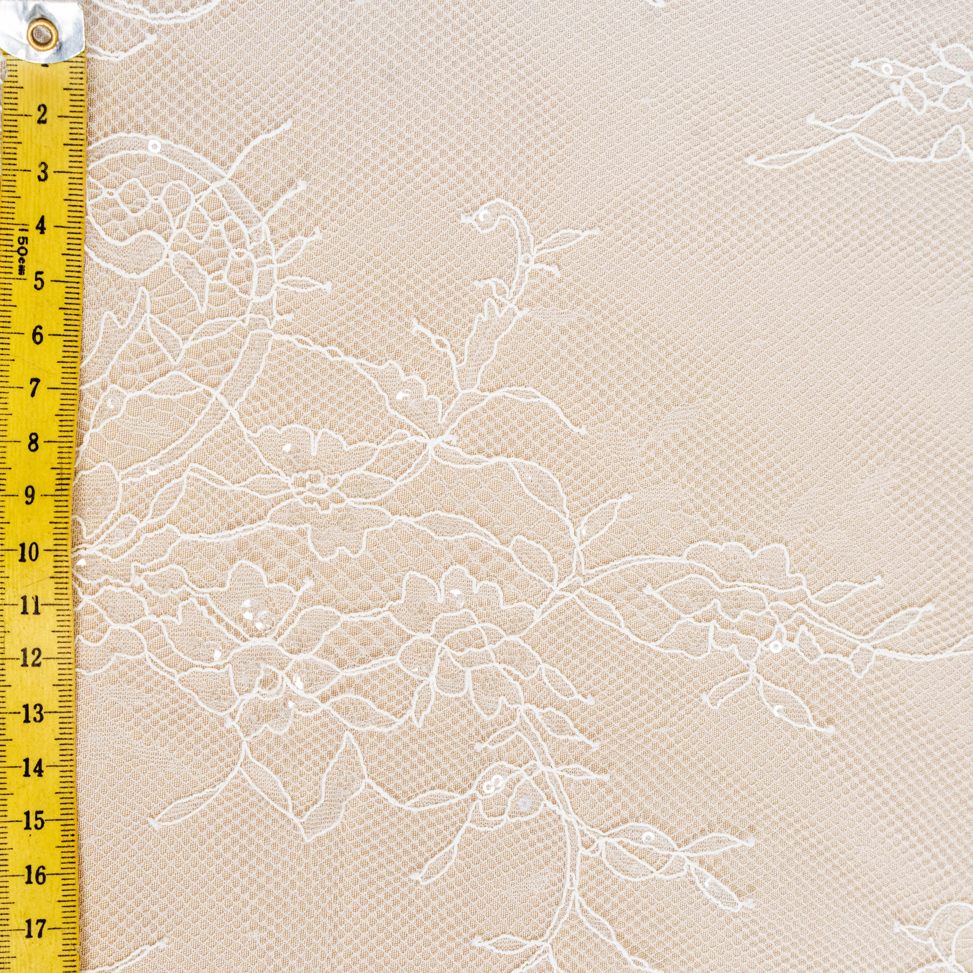 Ivory Beaded Lace — featuring scalloped edges, floral motifs and hand-beading, in nylon and viscose, 130cm wide