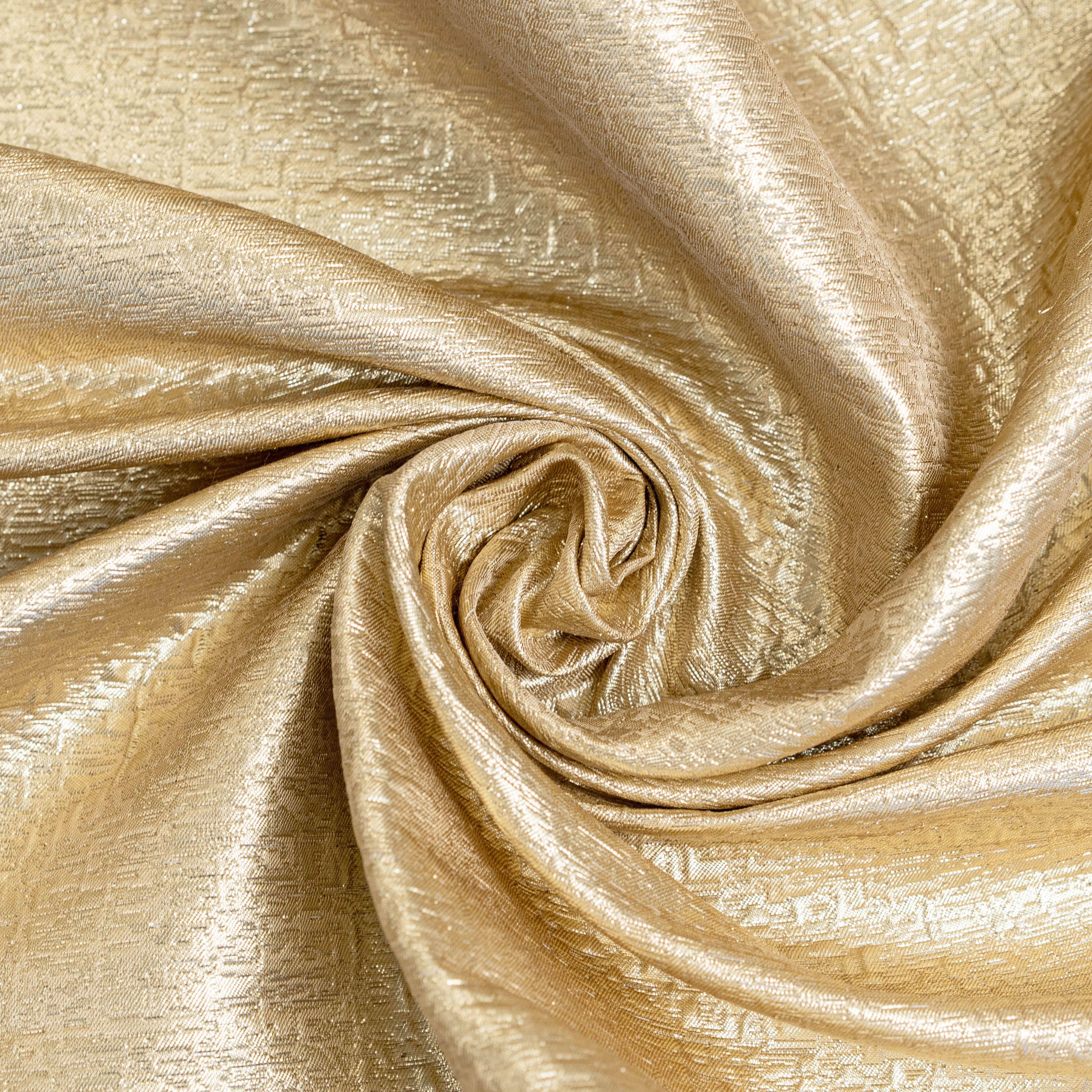 Jewel Gold Metallic Jacquard — featuring a woven metallic jacquard design with a soft feel and stiff drape, 140cm wide