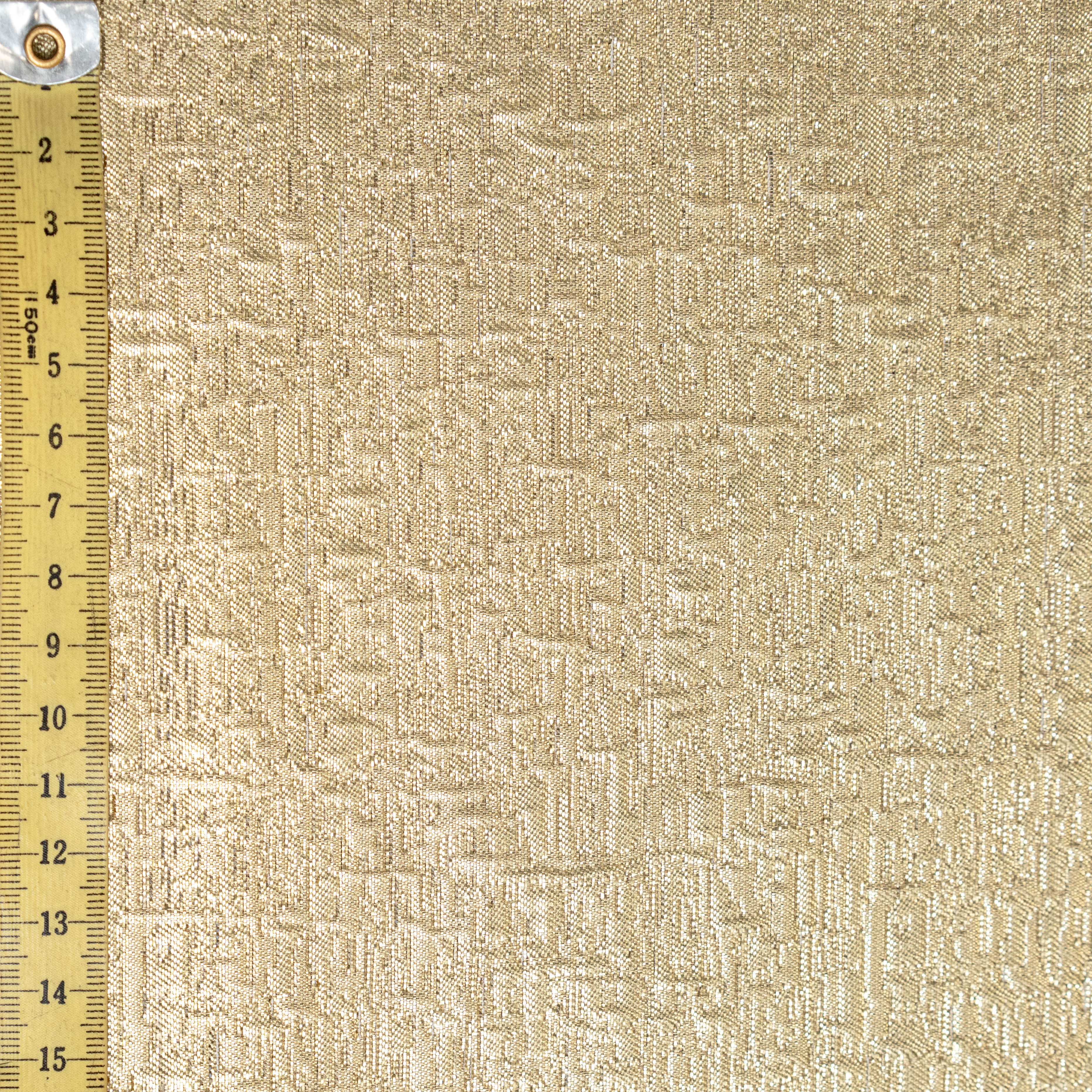 Jewel Gold Metallic Jacquard — featuring a woven metallic jacquard design with a soft feel and stiff drape, 140cm wide