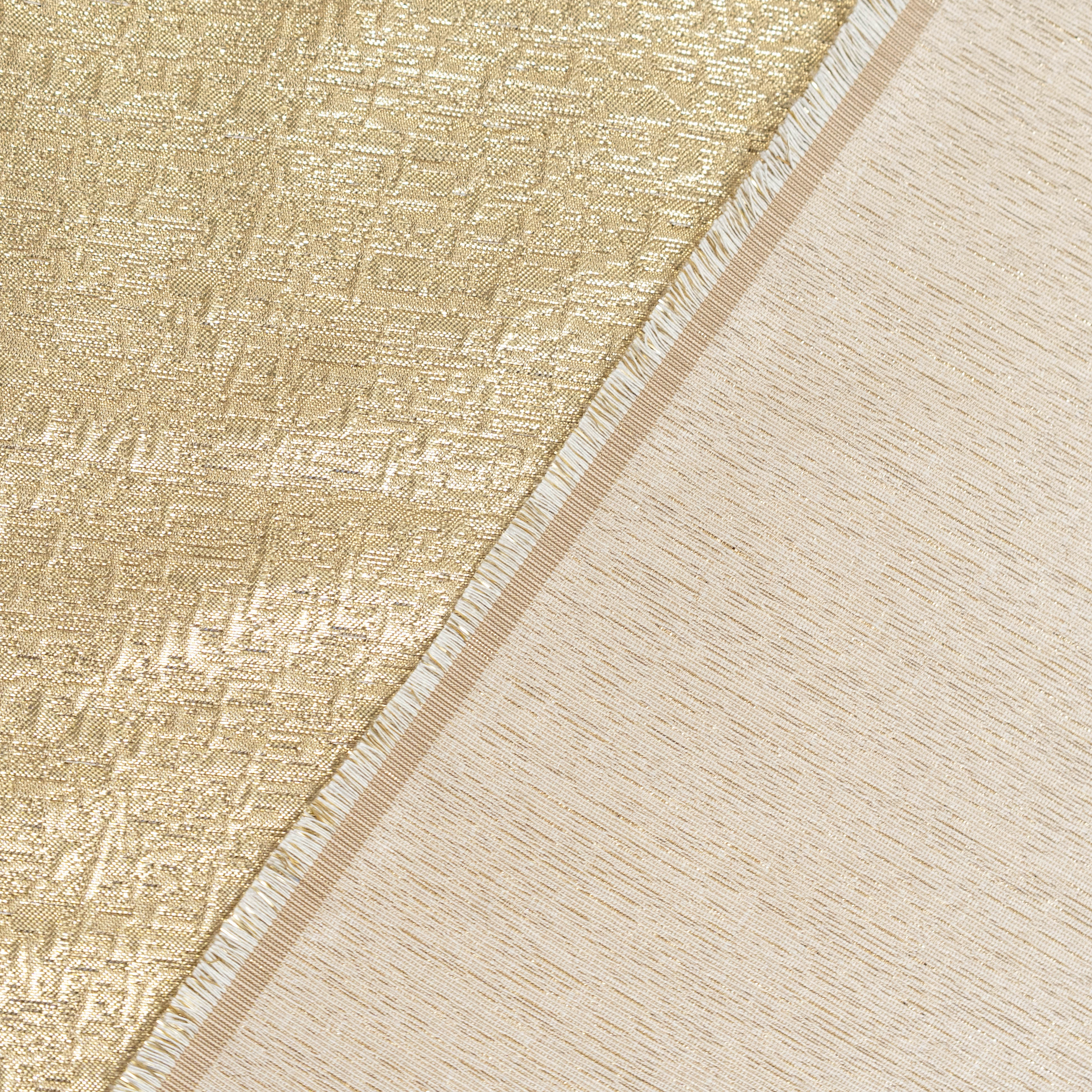 Jewel Gold Metallic Jacquard — featuring a woven metallic jacquard design with a soft feel and stiff drape, 140cm wide