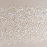 Light Ivory Floriated Beaded Lace Trim — featuring scalloped edges, eyelash detail and floral motifs, in nylon, 30cm wide