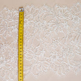 Light Ivory Floriated Beaded Lace Trim — featuring scalloped edges, eyelash detail and floral motifs, in nylon, 30cm wide