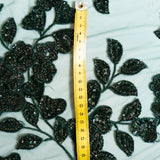 Bottle Green Botanical Beaded Tulle — featuring floral motifs, a 3D floral design and hand-beading, 50% nylon 50% polyester, 130cm wide