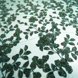 Bottle Green Botanical Beaded Tulle — featuring floral motifs, a 3D floral design and hand-beading, 50% nylon 50% polyester, 130cm wide