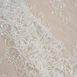 Floral Motif Beaded Fine Lace (1658BD) - Ivory