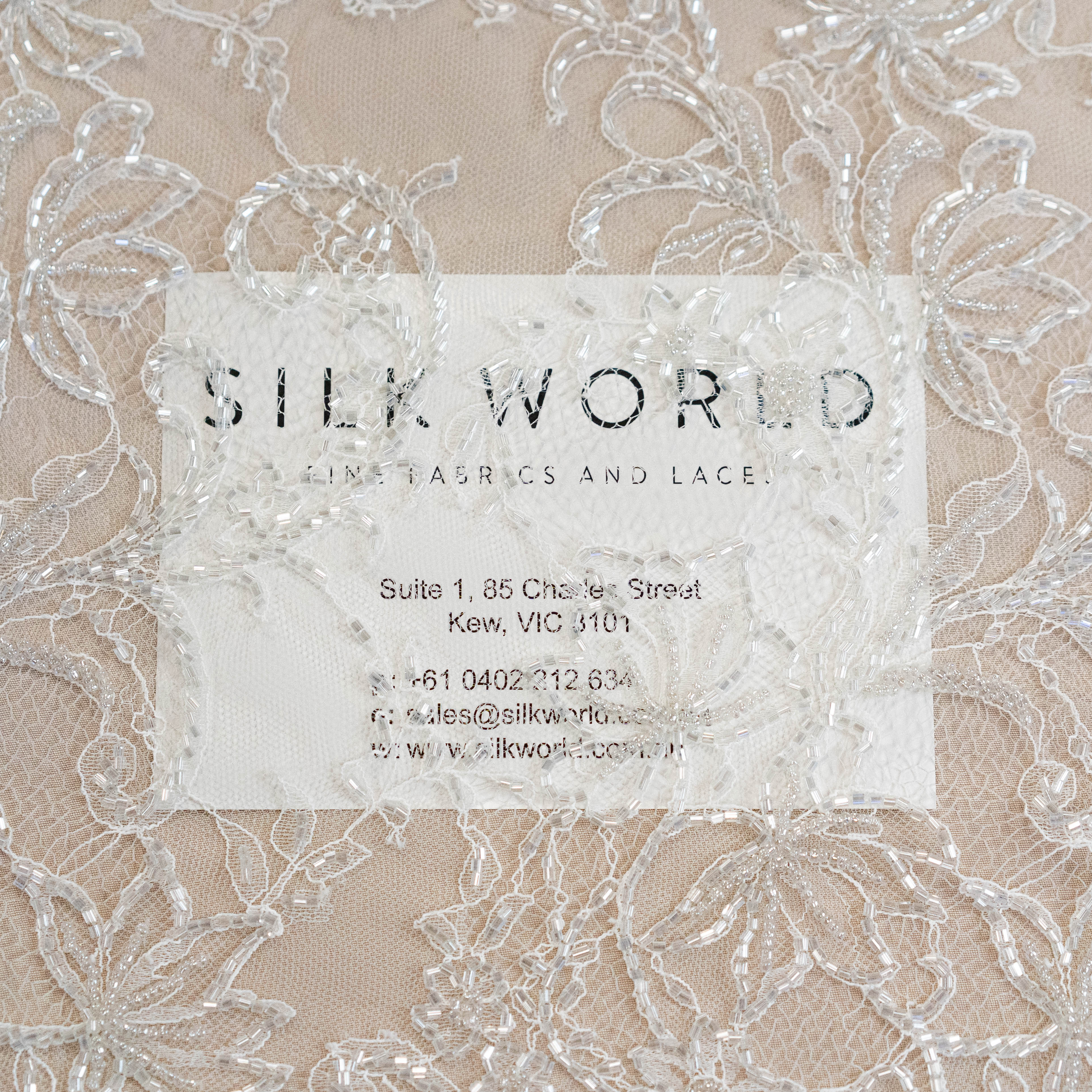 Floral Motif Beaded Fine Lace (1658BD) - Ivory