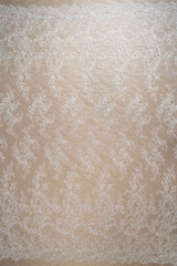 Floral Motif Beaded Fine Lace (1658BD) - Ivory